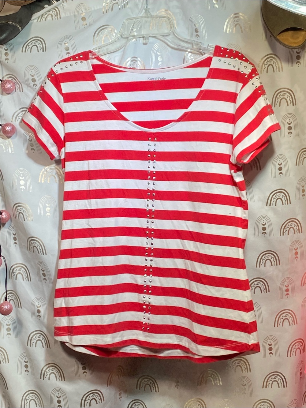 Striped Red & White Short-Sleeve Studded Tee by Kate Plus